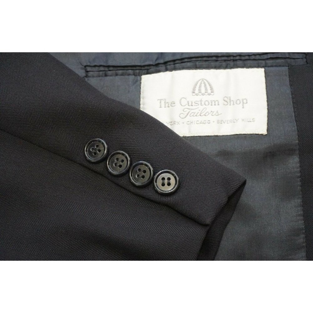 The Custom Shop Navy Blue Herringbone Wool 2 Pc Su